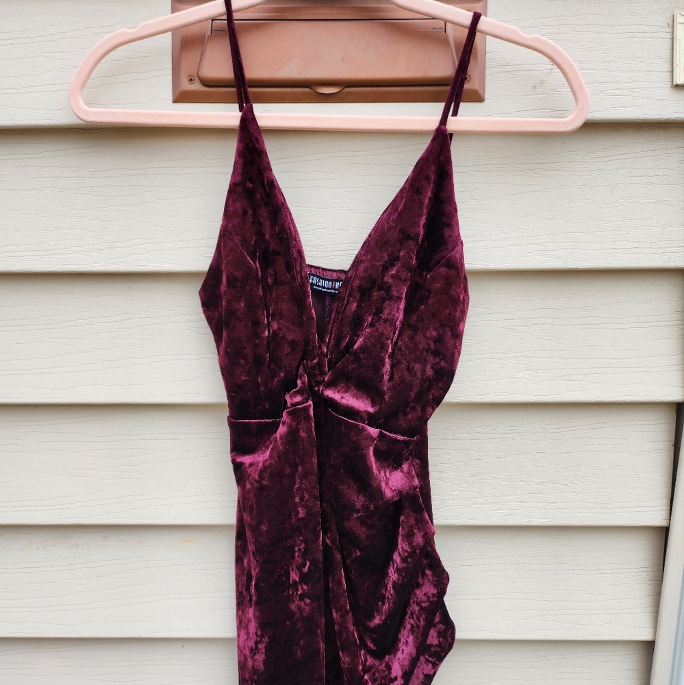 Fashion Nova Burgundy velvet night out club dress